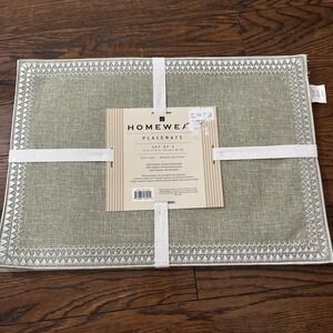NEW Homewear Gray White Stitch Border Easy Care Kitchen Placemats Set of 4